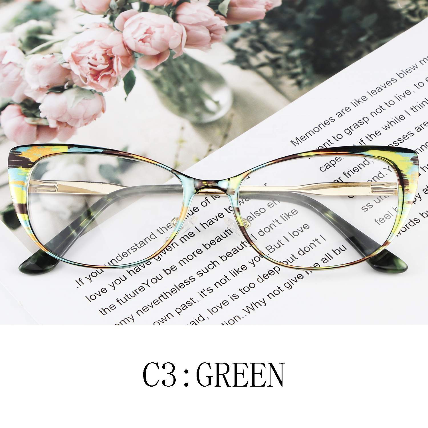 Wholesale Flower Package Neutral Clear Lens Optical Glasses Rectangular Frame with Progressive Visual Effects Rainbow Mirror