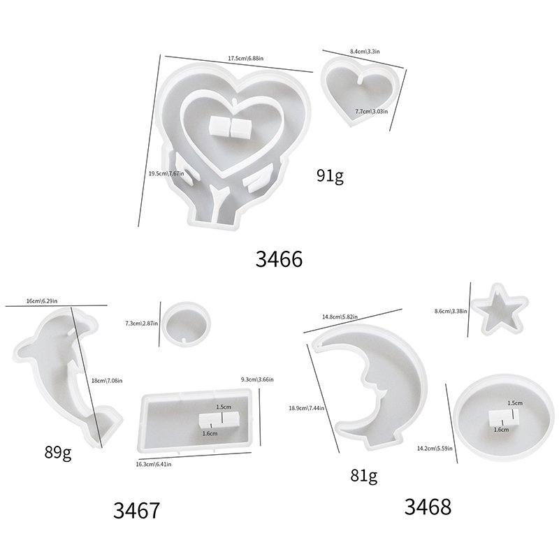 Kaijie DIY Crystal Drop Glue Love Frame Mold Moon Dolphin Heart shaped Gypsum Pendant Hanging Silicone Mold