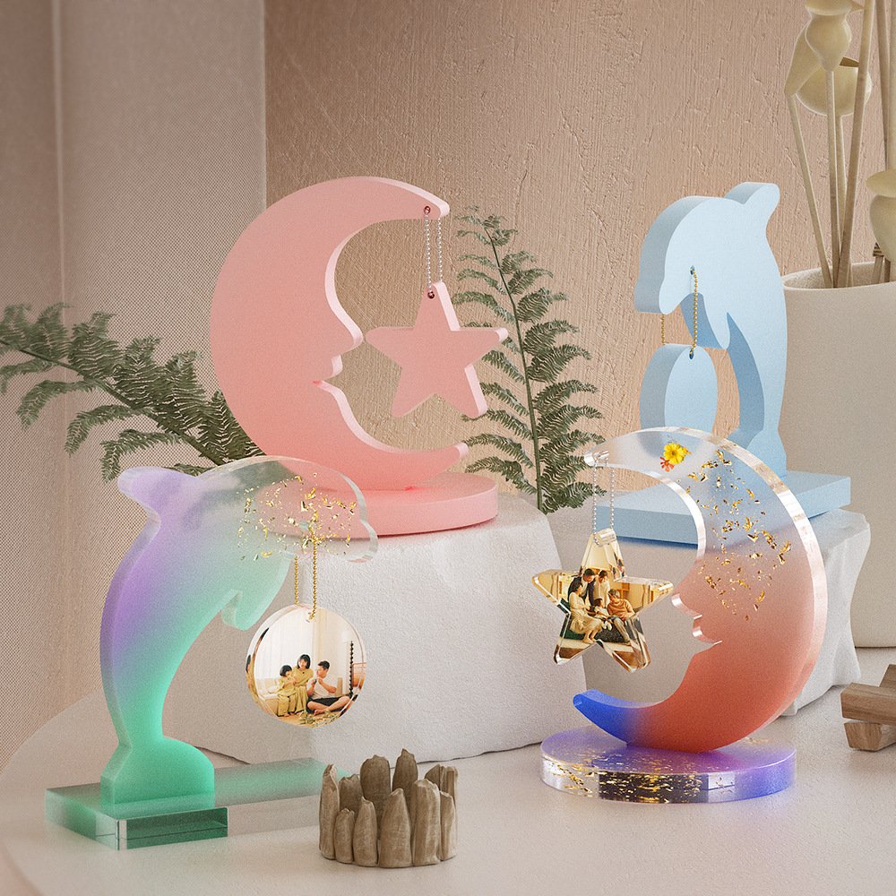 Kaijie DIY Crystal Drop Glue Love Frame Mold Moon Dolphin Heart shaped Gypsum Pendant Hanging Silicone Mold