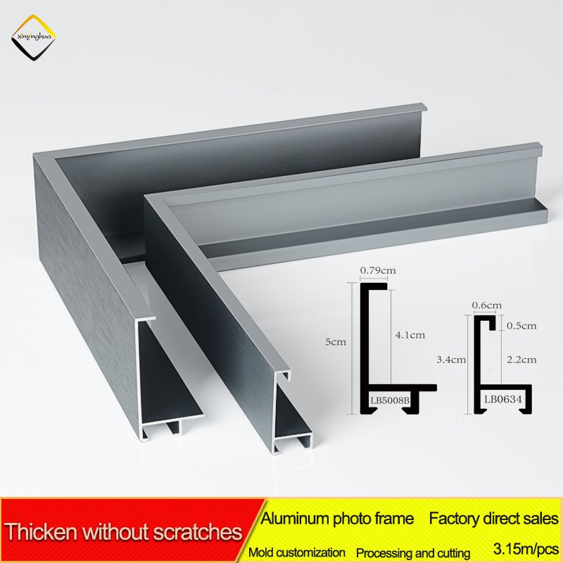 Factory Newest Customized Metal Photo Frame Brushed Matte Iron Gray Aluminium Picture Frames Moulding Aluminum Profile