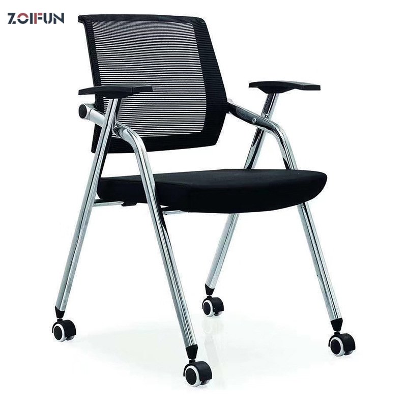 Mesh Stackable Folding Training Chair Staff Room Office Training Chair With Writing Pad