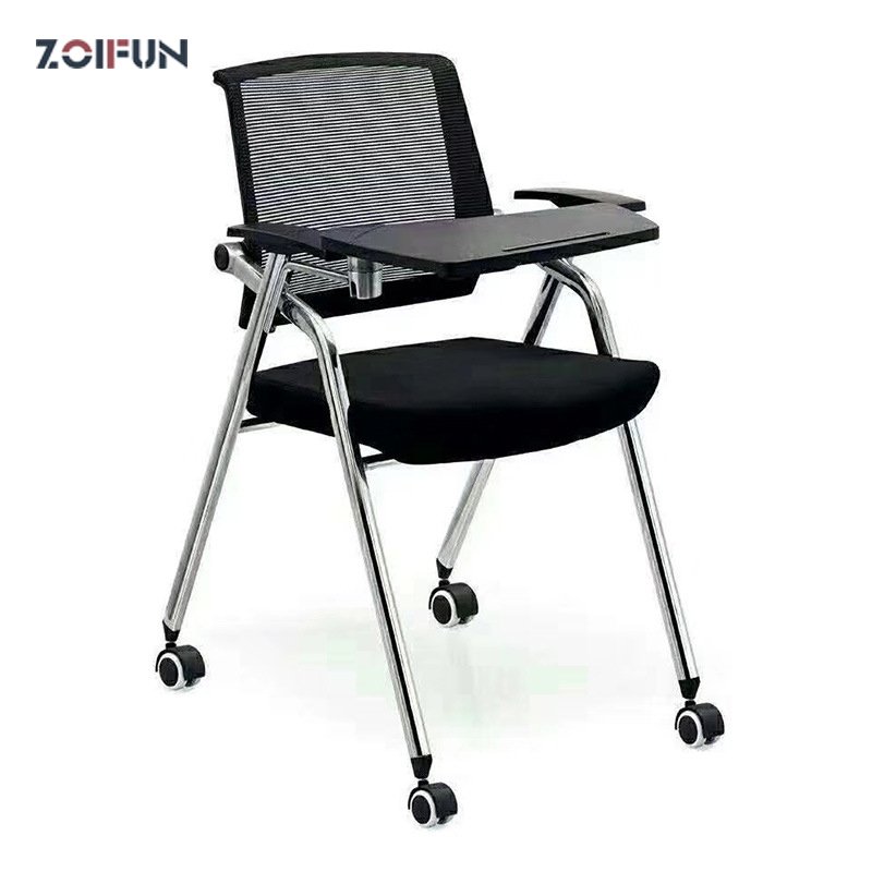 Mesh Stackable Folding Training Chair Staff Room Office Training Chair With Writing Pad