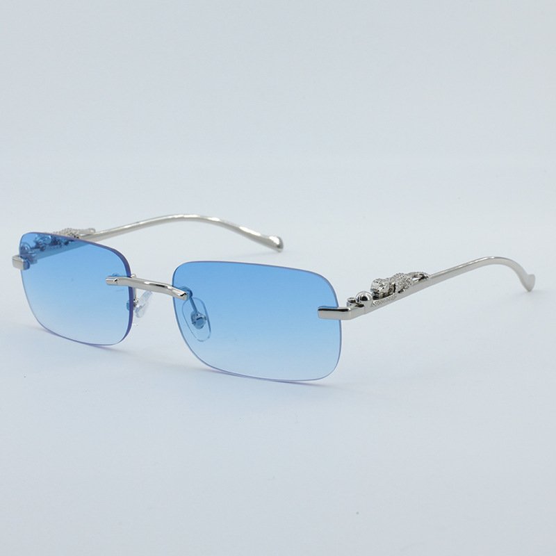 Hot Sale Fashion Diamond Cut Clear Sunglasses Rectangular Men's luxury sunglasses Fashion Metal Square Rimless Retro sunglasses