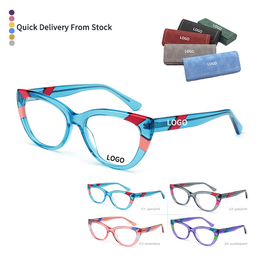 Frame Glasses Quick Delivery LM2308 Cat Eye Color Blocked Acetate Optical Glasses Frame