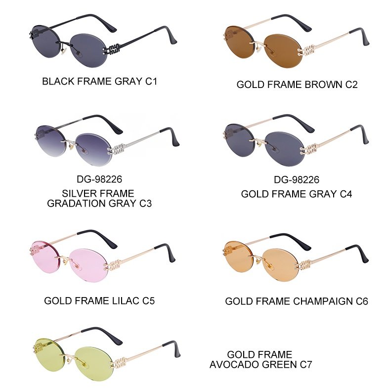 sunglasses 2024 fashion designer custom logo trendy oval rimless diamond cut lens uv400 shandes sun glasses sunglasses for women