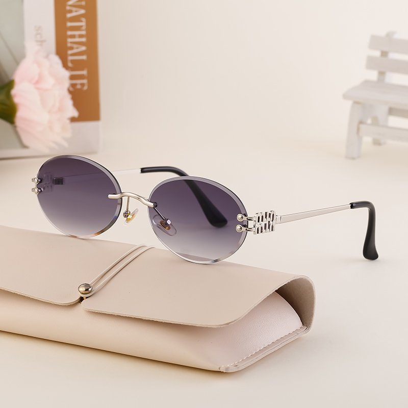 sunglasses 2024 fashion designer custom logo trendy oval rimless diamond cut lens uv400 shandes sun glasses sunglasses for women
