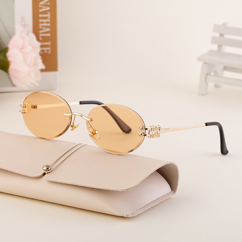 sunglasses 2024 fashion designer custom logo trendy oval rimless diamond cut lens uv400 shandes sun glasses sunglasses for women