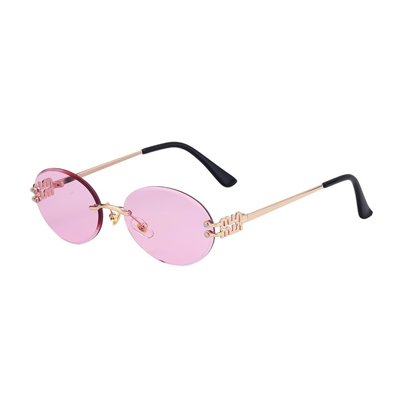 sunglasses 2024 fashion designer custom logo trendy oval rimless diamond cut lens uv400 shandes sun glasses sunglasses for women