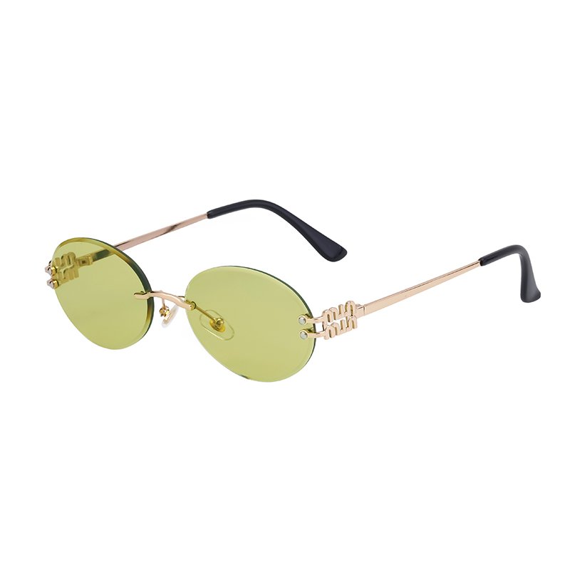 sunglasses 2024 fashion designer custom logo trendy oval rimless diamond cut lens uv400 shandes sun glasses sunglasses for women