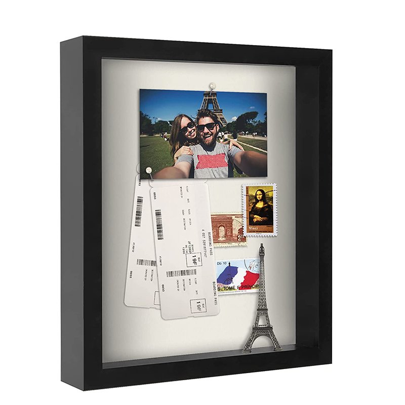Black White Walnut Wood Mdf Decoration Art Picture Photo Frame Deep Box Frame With Plexiglass