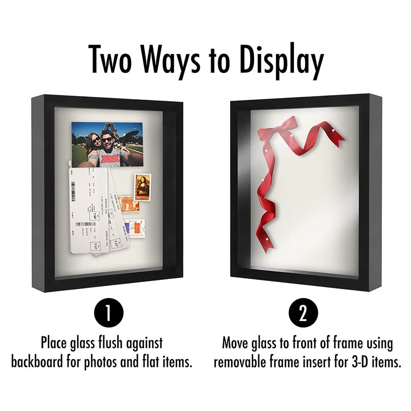 Black White Walnut Wood Mdf Decoration Art Picture Photo Frame Deep Box Frame With Plexiglass