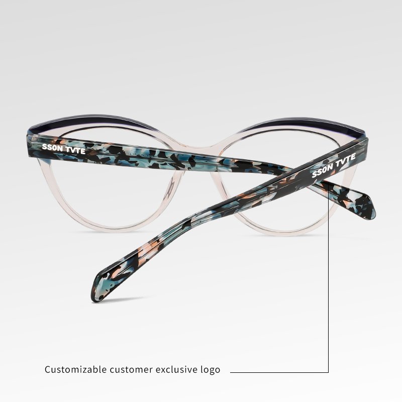 Crystal Clear Cat-Eye Glasses Acetate Modern Frame with Colored Wing Accents Lightweight Anti Blue Light Optical Frames