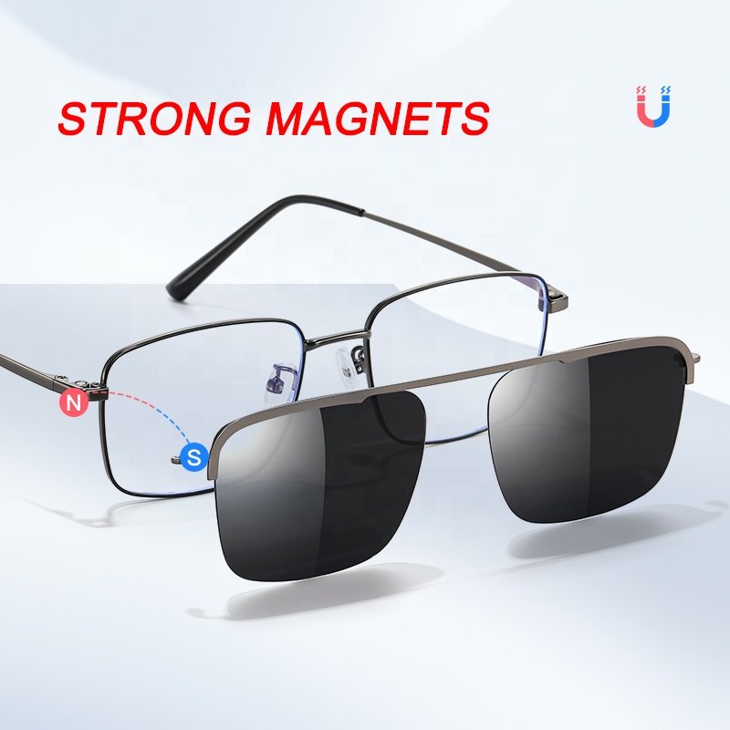 Factory Small MOQ high quality mens light weight metal titanium frame clip on eyewear magnetic glasses
