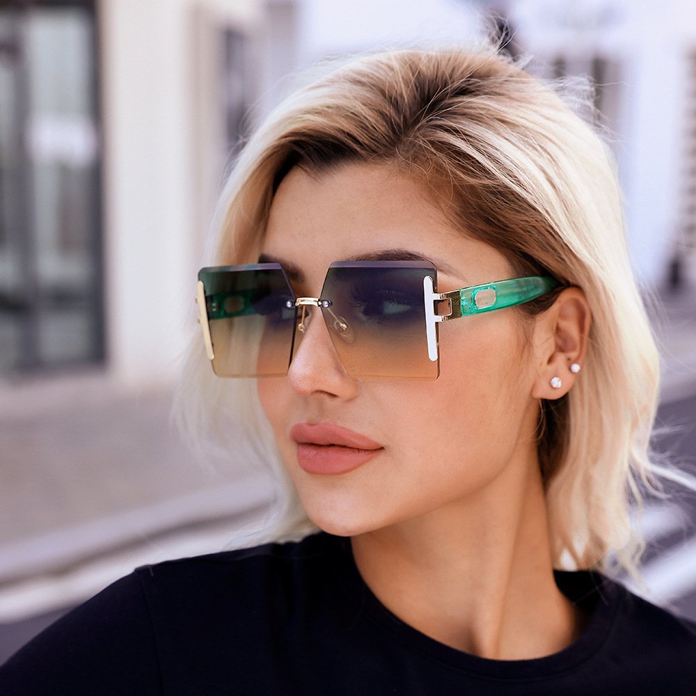 Fashion Oversized Sunglasses Women Square Rimless Frames Sun Glasses Luxury Large Sunglasses