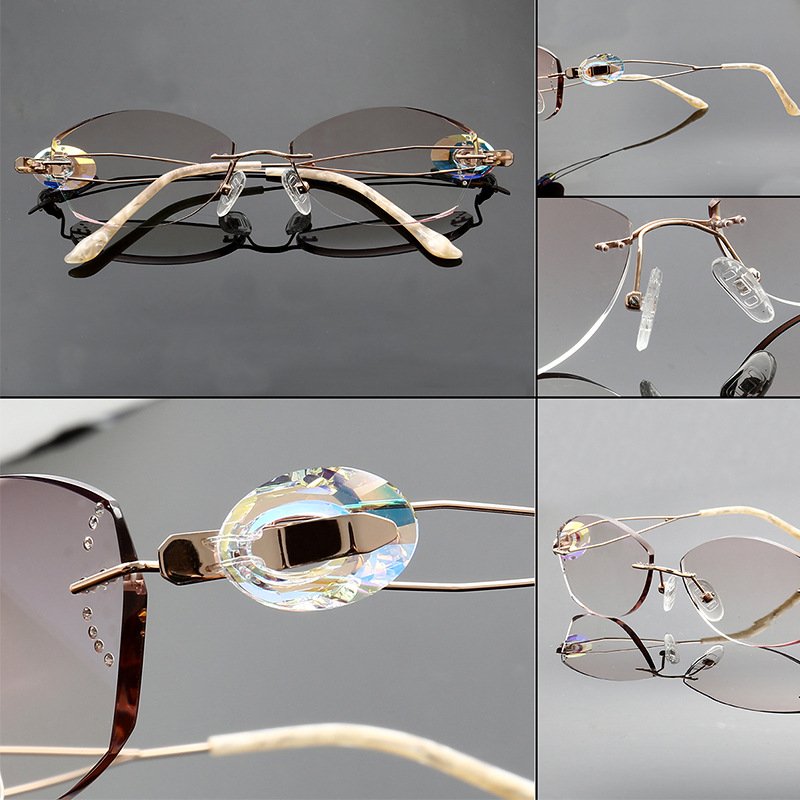 Titanium Rimless Glasses Frames Women Ultralight Luxury Eyeglasses Frames Diamond Trimming Cut Lens Optical Eyewear
