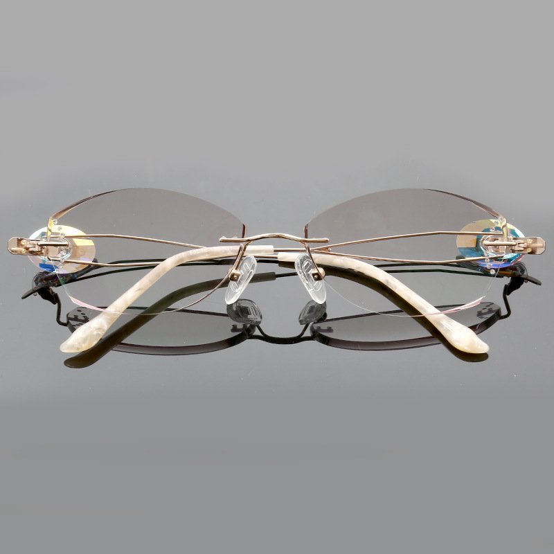 Titanium Rimless Glasses Frames Women Ultralight Luxury Eyeglasses Frames Diamond Trimming Cut Lens Optical Eyewear