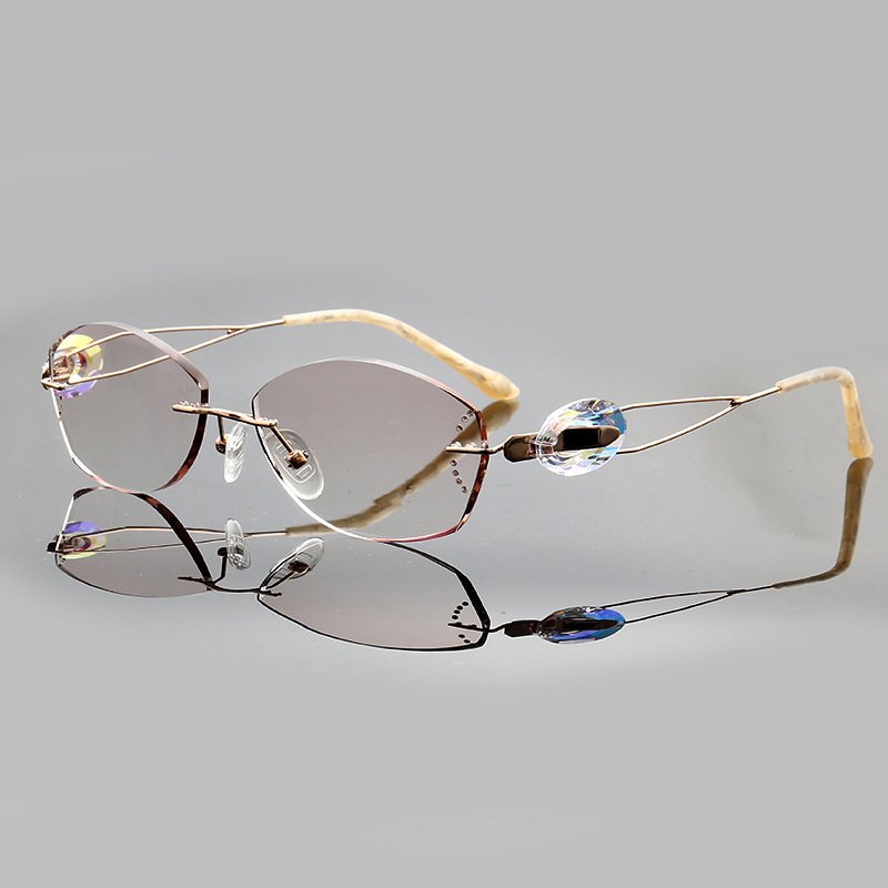 Titanium Rimless Glasses Frames Women Ultralight Luxury Eyeglasses Frames Diamond Trimming Cut Lens Optical Eyewear