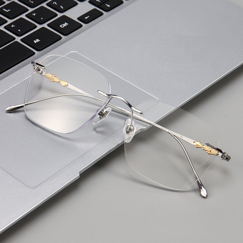 2024 Luxury vintage pure titanium rimless men eyewear anti blue light glasses frame eyeglasses