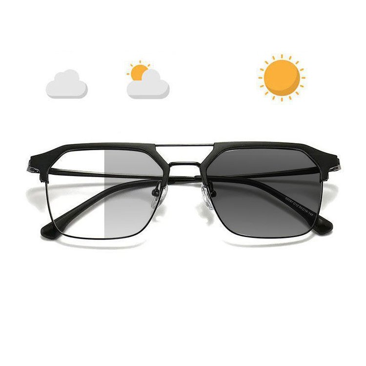 women Brown photochromic eye glasses for men rectangle reading glasses metal frame UV400 photochromic and anti-blue glasses man