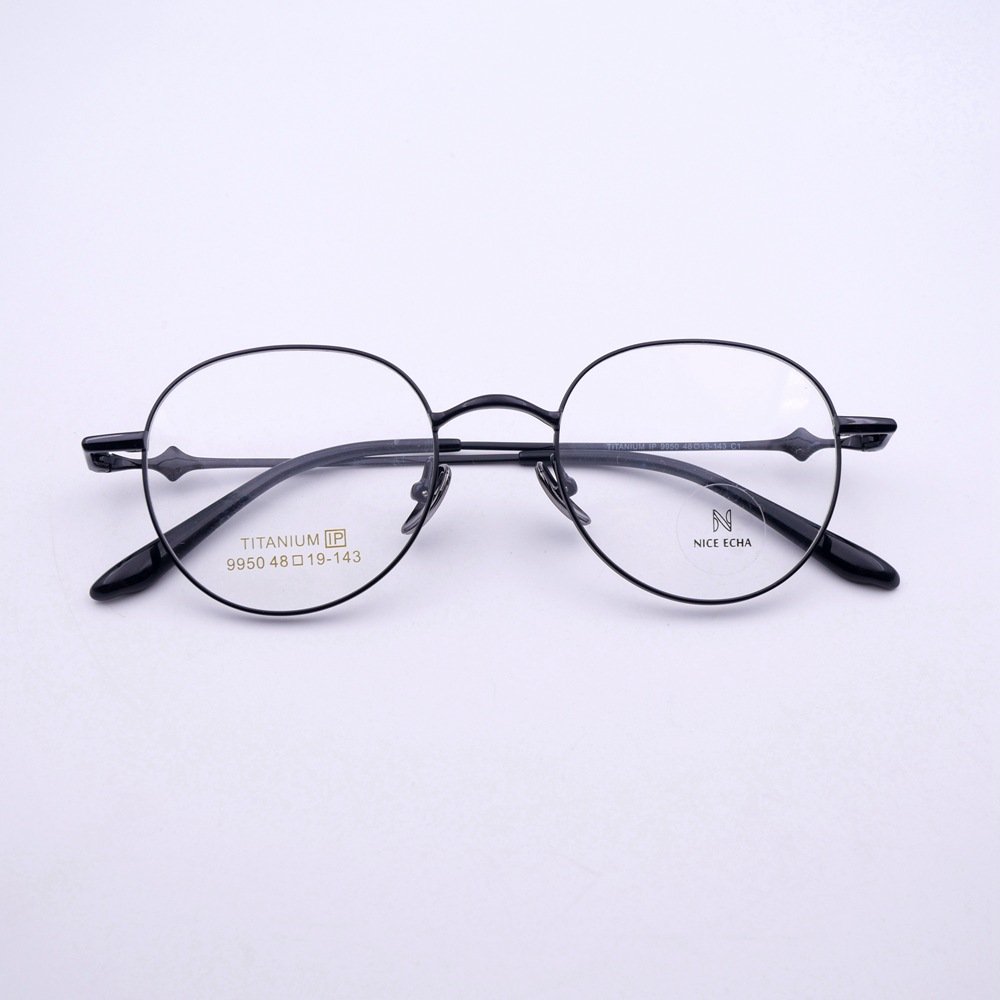9950 Hot trend new ultra-light semi-titanium retro spectacle frame men and women round small optical
