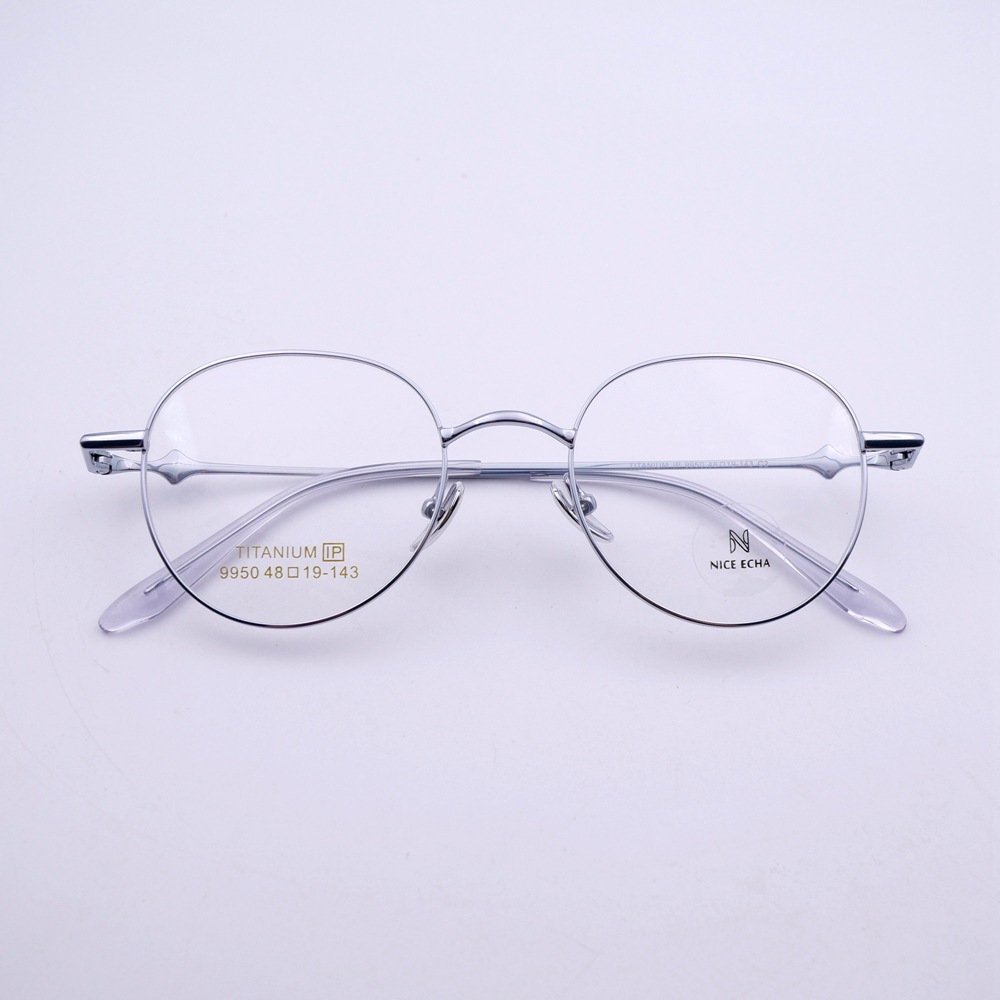 9950 Hot trend new ultra-light semi-titanium retro spectacle frame men and women round small optical