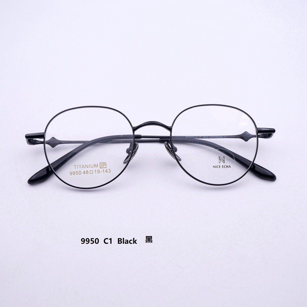 9950 Hot trend new ultra-light semi-titanium retro spectacle frame men and women round small optical