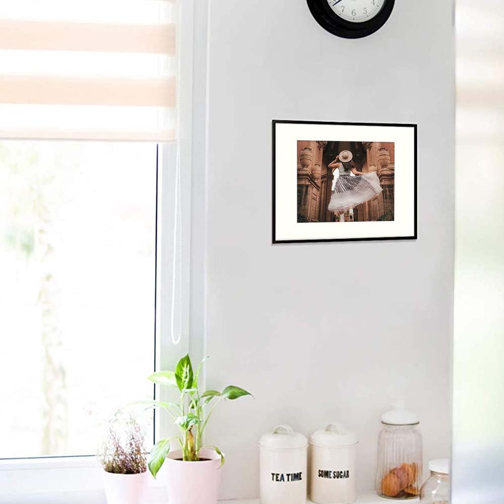11x14 Aluminum Photo Frame with Ivory Mat for 8x10 Pictures Black Wooden Picture Frame Real Glass for Wall Mounting
