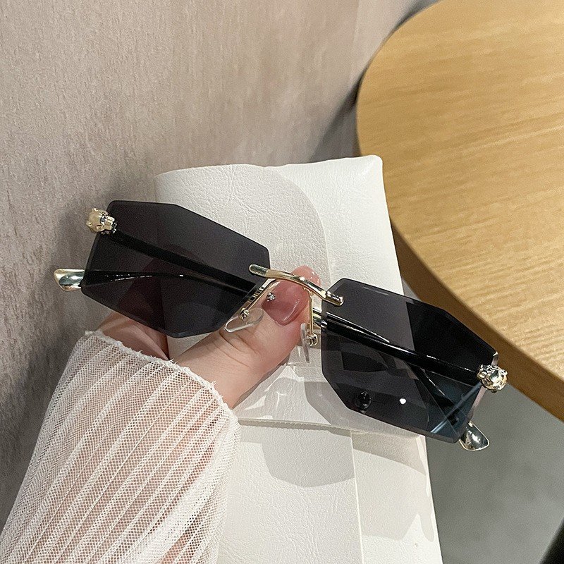 New trendy rimless gradient polygonal women sunglasses cut edge beach uv400 shades