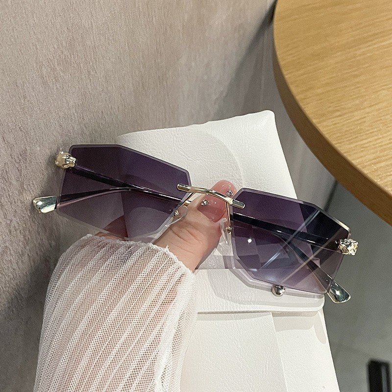 New trendy rimless gradient polygonal women sunglasses cut edge beach uv400 shades