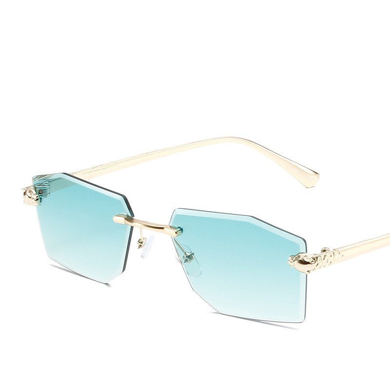 New trendy rimless gradient polygonal women sunglasses cut edge beach uv400 shades