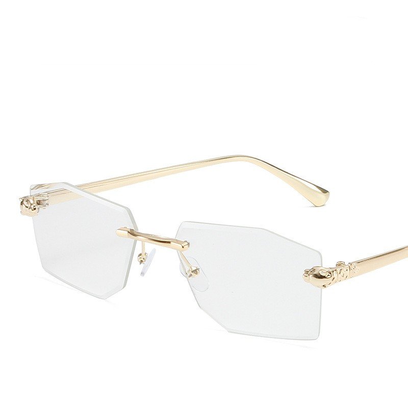 New trendy rimless gradient polygonal women sunglasses cut edge beach uv400 shades