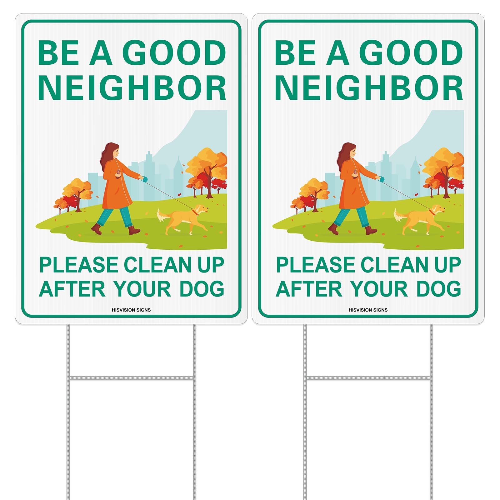 Please Clean Up After Your Dog Sign, No Pooping Dog Lawn Sign,Keep Off Grass Sign 12" x 9" with Metal H-Stakes