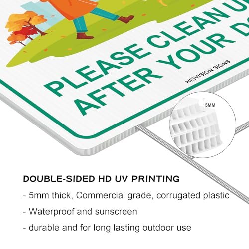 Please Clean Up After Your Dog Sign, No Pooping Dog Lawn Sign,Keep Off Grass Sign 12" x 9" with Metal H-Stakes