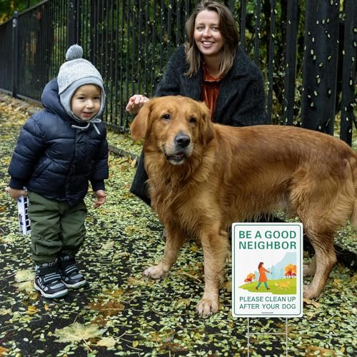 Please Clean Up After Your Dog Sign, No Pooping Dog Lawn Sign,Keep Off Grass Sign 12" x 9" with Metal H-Stakes
