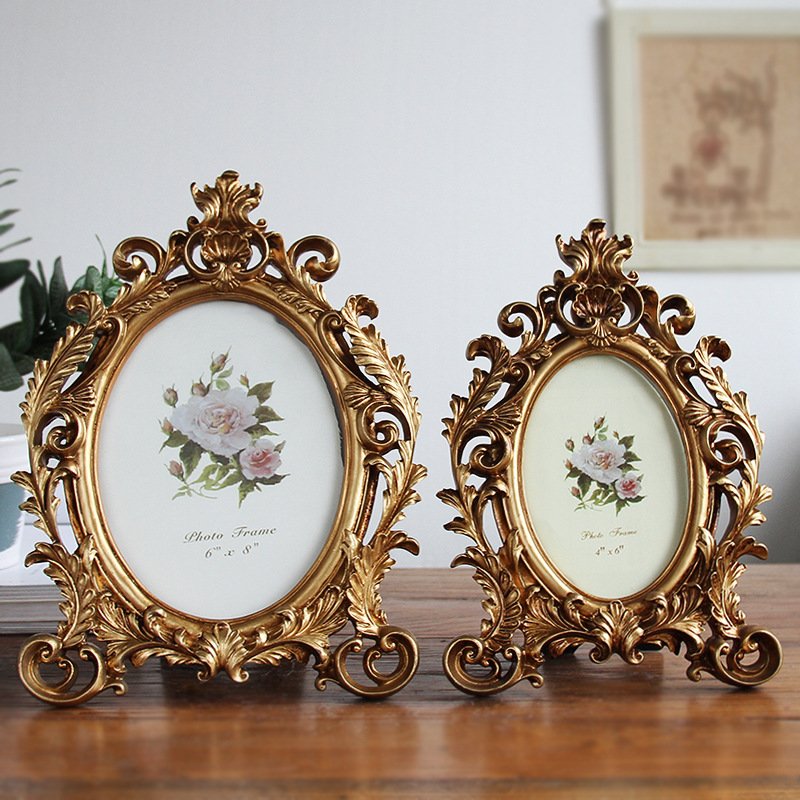 Retro Oval Photo Frame Resin Desktop Picture Frame Wedding Party Gold Frame Home Decoration Ornaments Crafts Gift 6/7/8 Inch