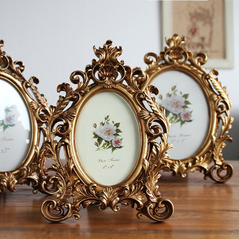 Retro Oval Photo Frame Resin Desktop Picture Frame Wedding Party Gold Frame Home Decoration Ornaments Crafts Gift 6/7/8 Inch