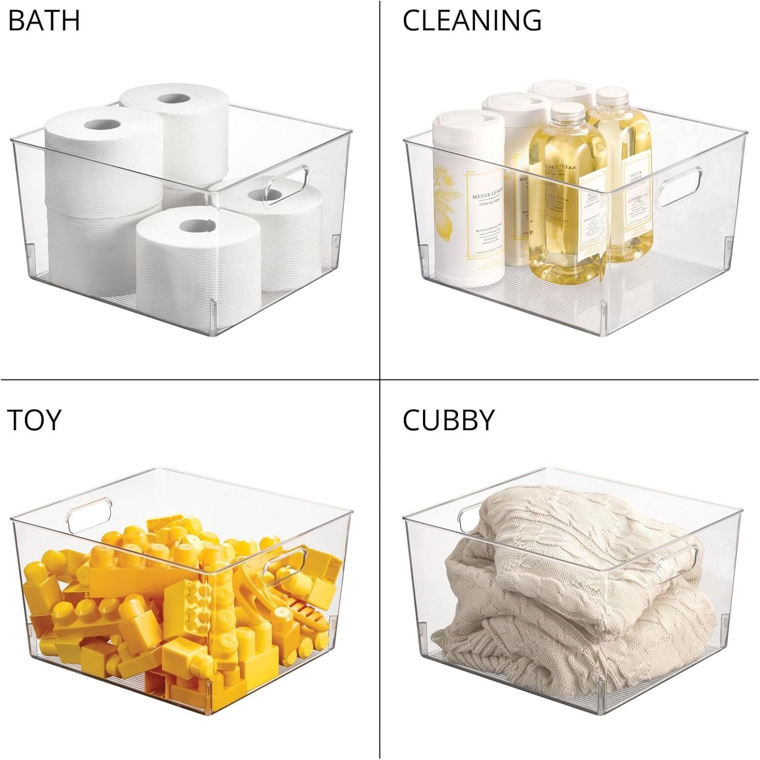 Plastic Storage Organizer Container Bin for Kitchen Organization in Pantry, Cabinet, Countertop Fridge, Refrigerator,and Freezer