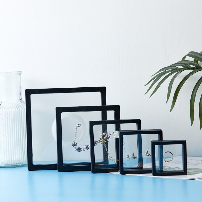 FULIO Custom 3d Suspension Floating Box Jewellery Storage tpu Plastic Transparent Frame Jewelry Packaging Displays Boxes