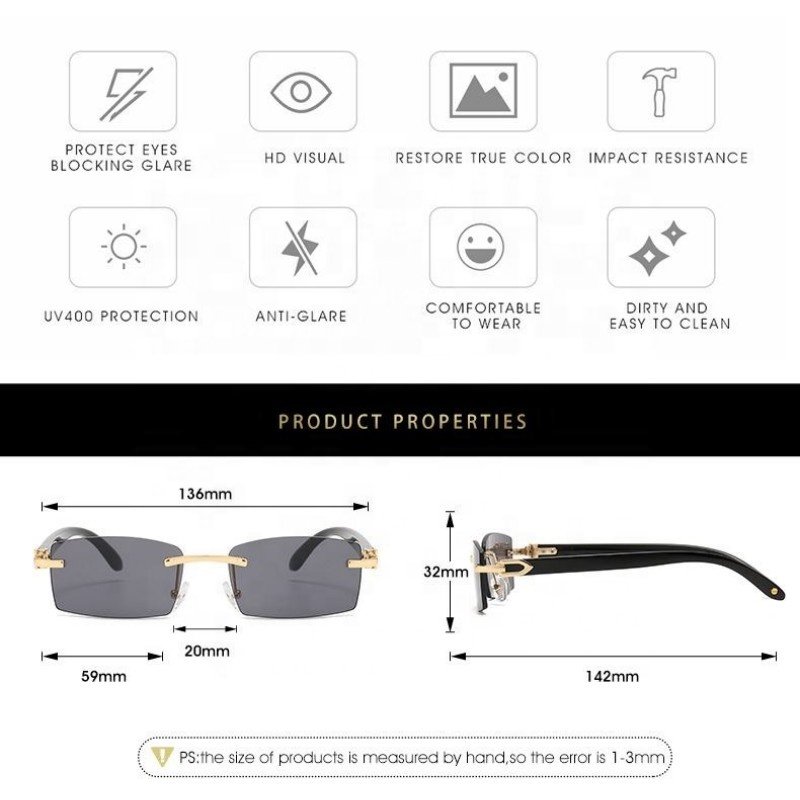 Upscale Custom Men Ivory Color Buffalo Horn Shape Fashion Small Square Sun Shades Glasses Trendy Rimless Sunglasses Women
