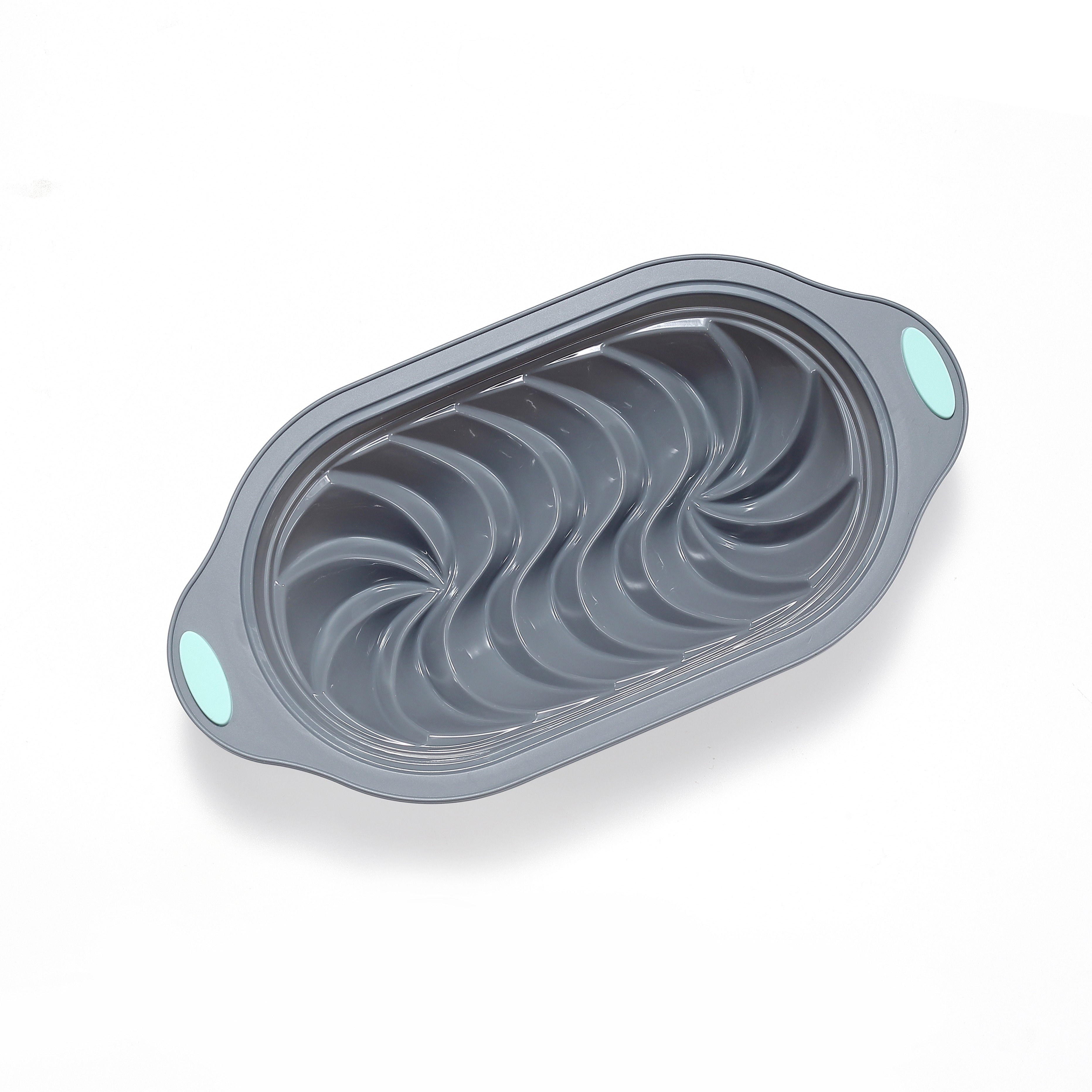 Small Bicolor Silicone Mold Metal Threaded Toast Pan with Spiral Grain for Baking Cakes & Pans