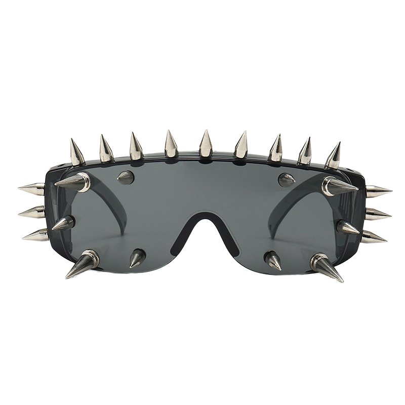 2024New Fashion Punk Sunglasses with Personality, Large Frame with Nails, One-piece Sunglasses for Men and Women