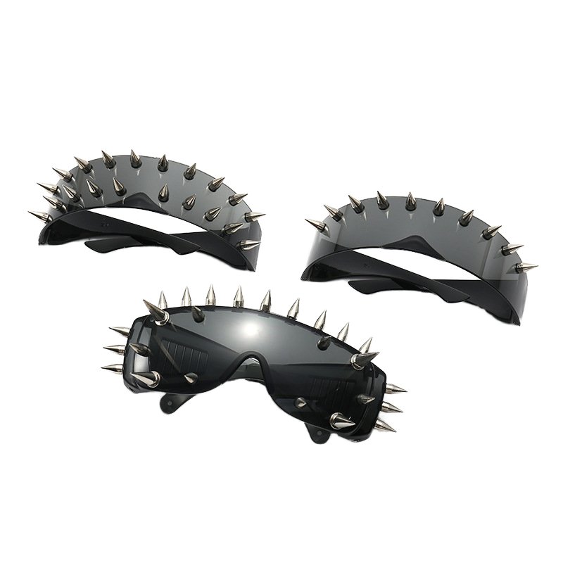 2024New Fashion Punk Sunglasses with Personality, Large Frame with Nails, One-piece Sunglasses for Men and Women