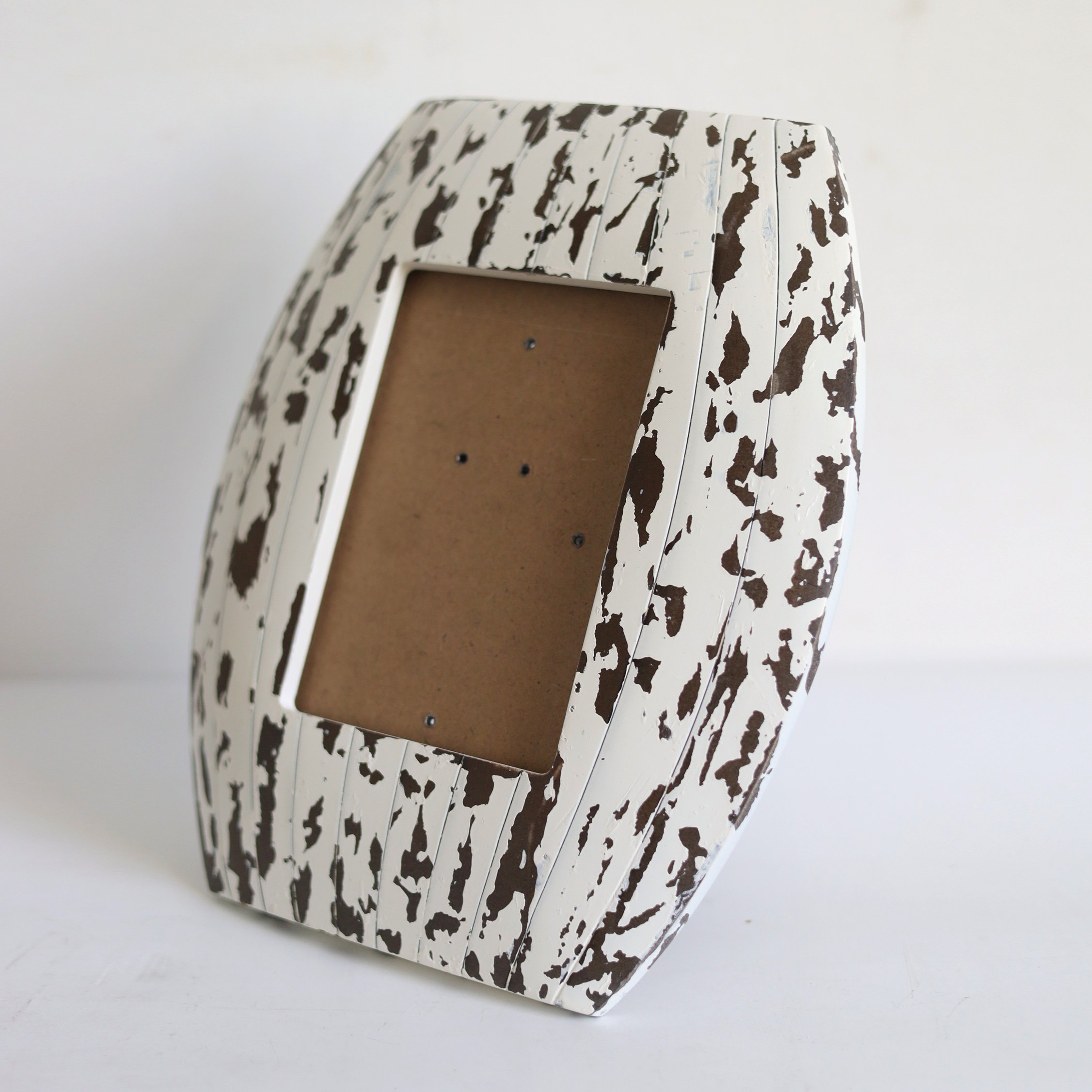 Custom Fashion Brown 4x6 Rustic Distressed Curved Frames Wood White Shabby Chic Paint Peels Barrel Shaped Photo Picture Frame