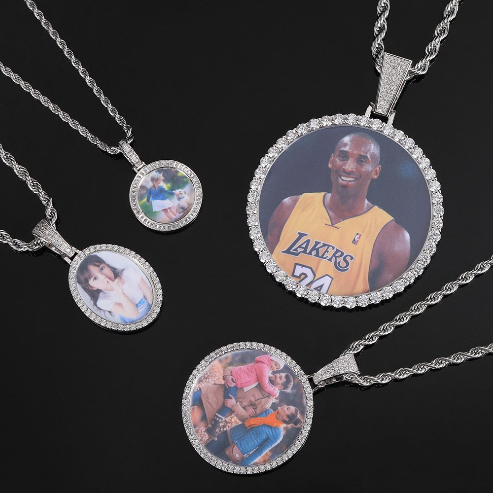 Customized moissanite Silver photo frame men's pendant necklace hip hop jewelry rock hip hop jewelry men