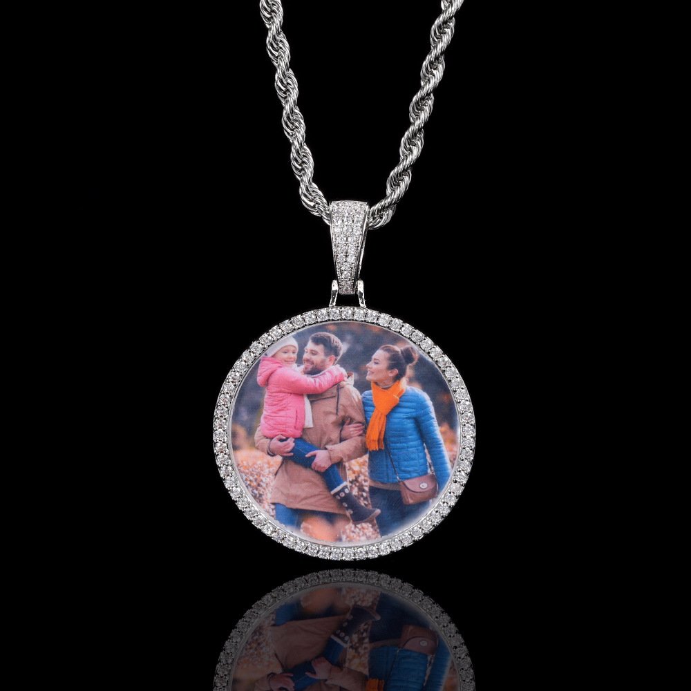 Customized moissanite Silver photo frame men's pendant necklace hip hop jewelry rock hip hop jewelry men