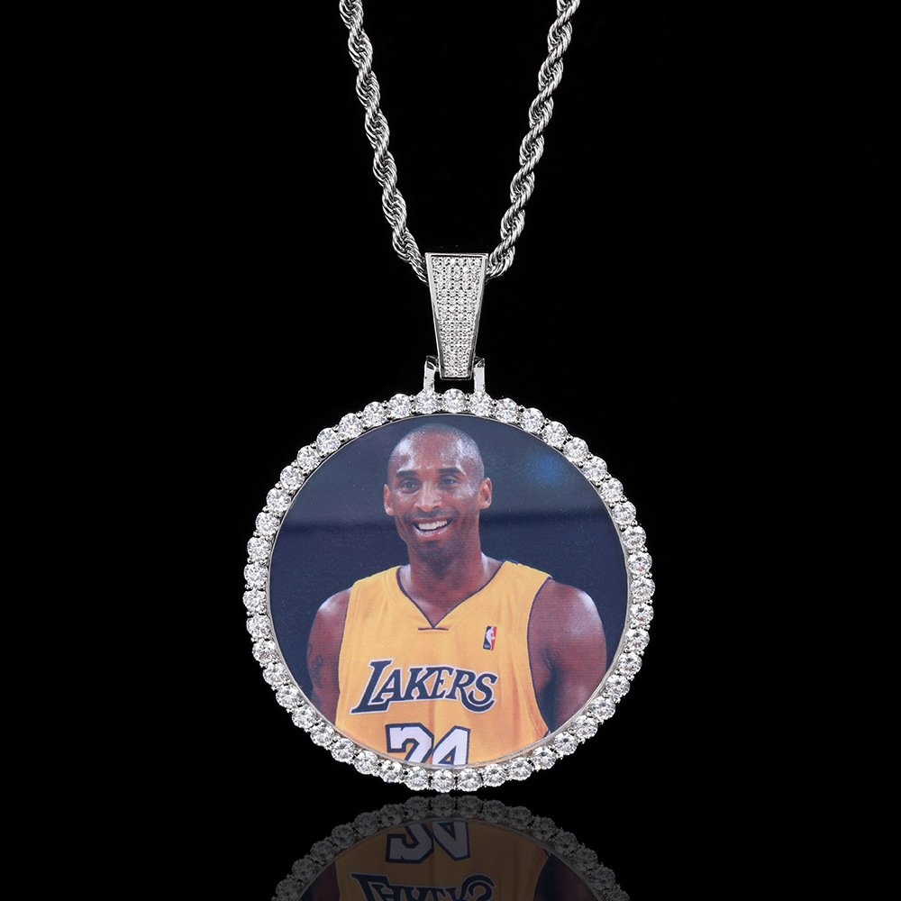 Customized moissanite Silver photo frame men's pendant necklace hip hop jewelry rock hip hop jewelry men
