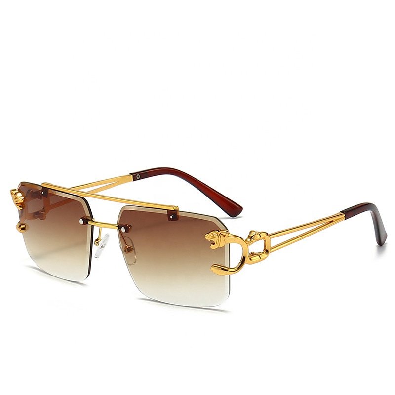 Lentes de sol custom Retro Vintage Famous Brand Sun Glasses Diamond Cut Rimless Double Bridge Leopard Unisex UV400 Sunglasses