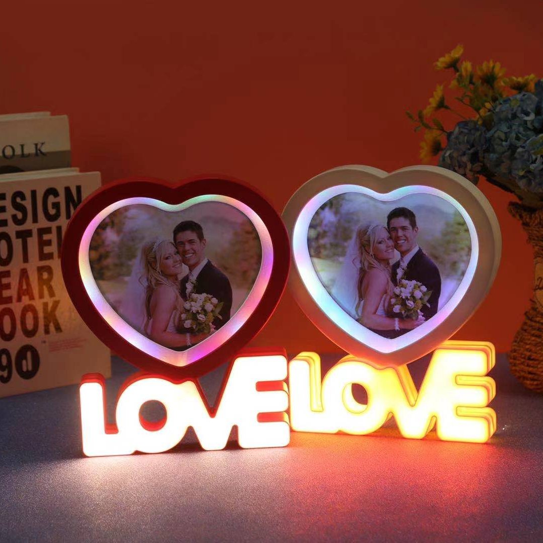 Latest design photo frame plastic love lights family love photo frame moulding sublimation