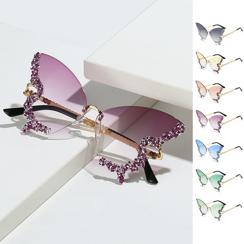 DL Glasses wholesale butterfly oversized sunglasses designer rhinestones frameless eyewear gradient lens women lunettes