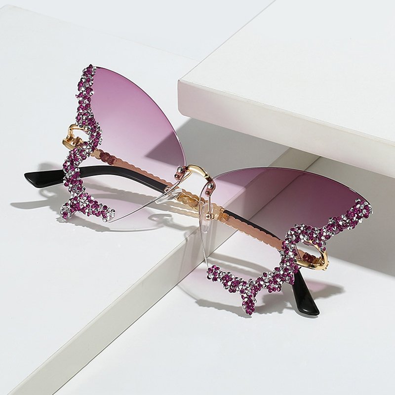 DL Glasses wholesale butterfly oversized sunglasses designer rhinestones frameless eyewear gradient lens women lunettes